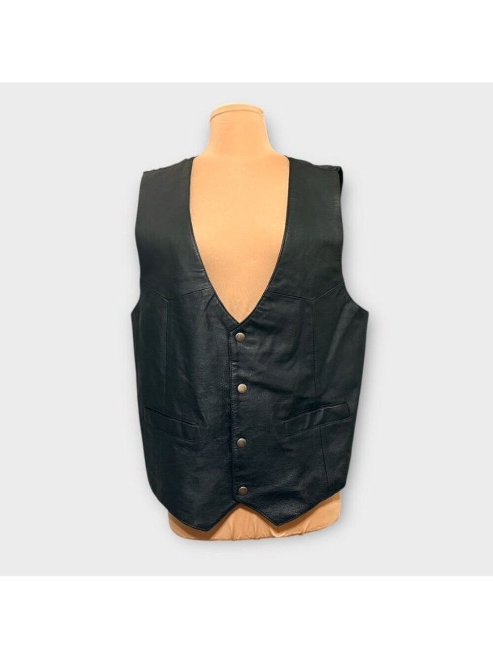 Vintage Black Leather Moto Vest Men's Large Snap Motorcycle EUC Retro Harley